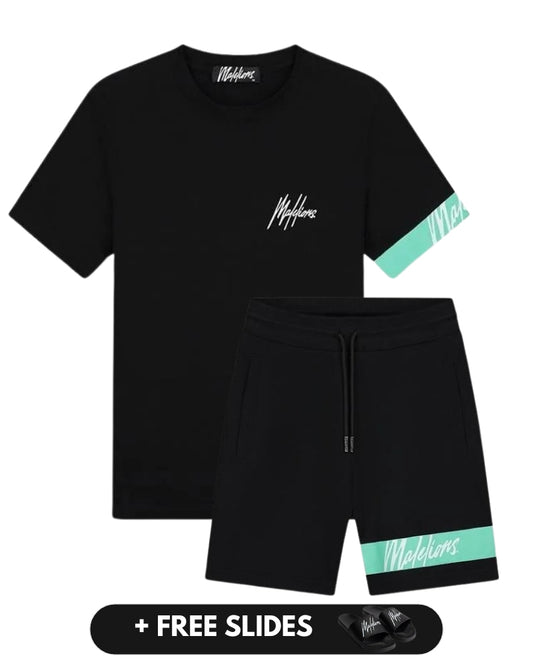 malelions men captain set shorts - black/turquoise