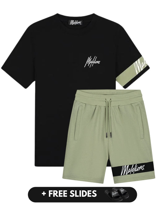 malelions men captain set shorts - black/sage green
