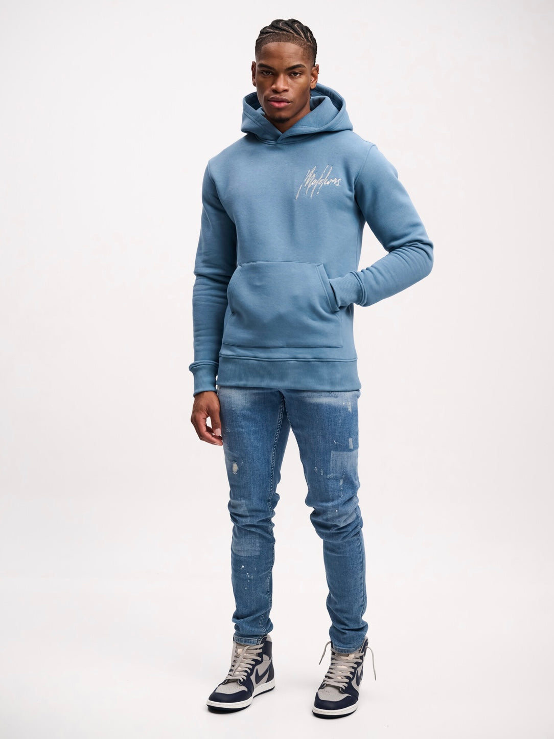 Malelions men destroyed signature hoodie - slate blue/cement